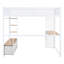 Lit mezzanine en métal avec DEL, bureau, 3 tiroirs et garde-robe ouverte, pleine grandeur, solution de jeu à DEL blanche et compacte, bureau élégant