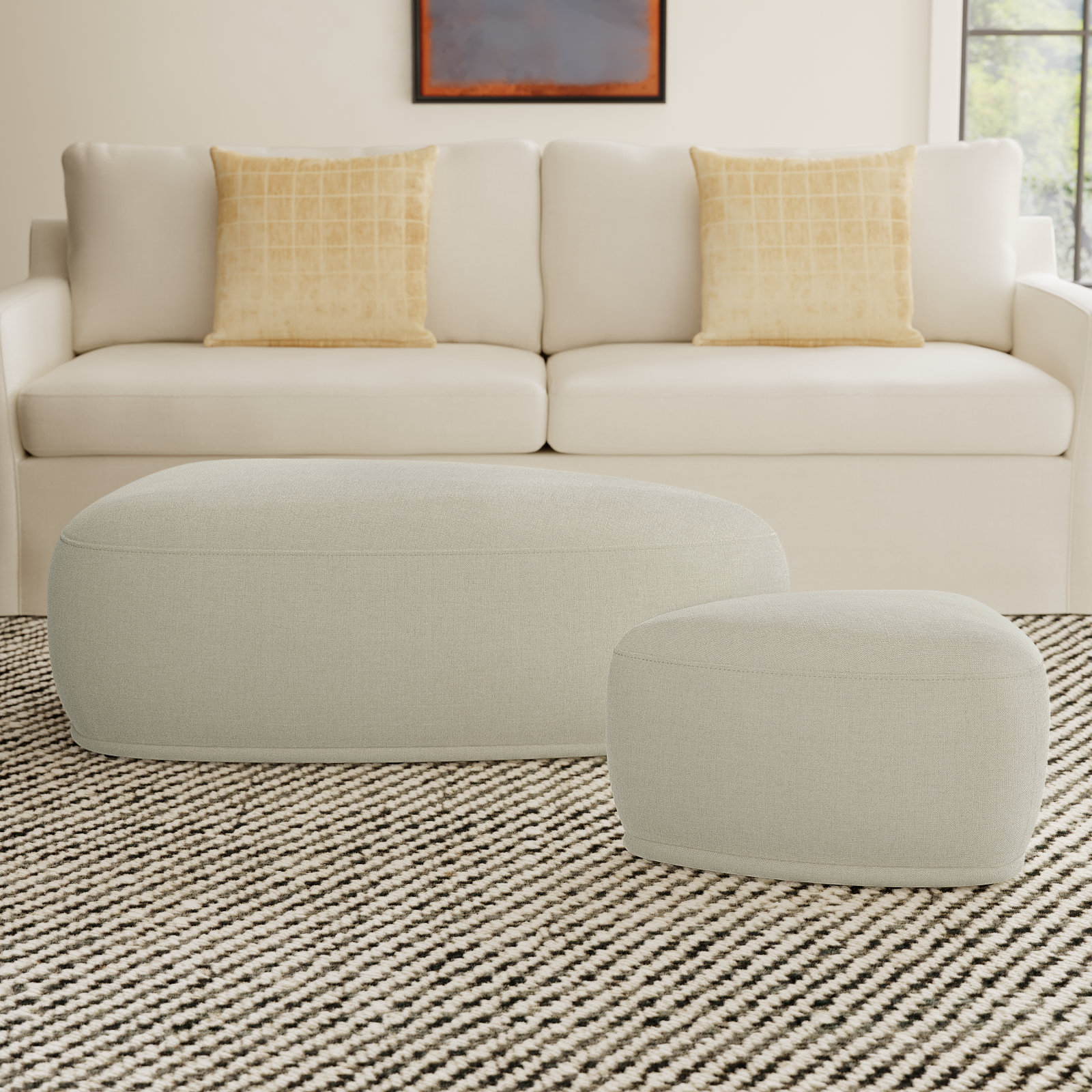 Adna 44" Ottoman Set, Effie Linen Performance Basketweave