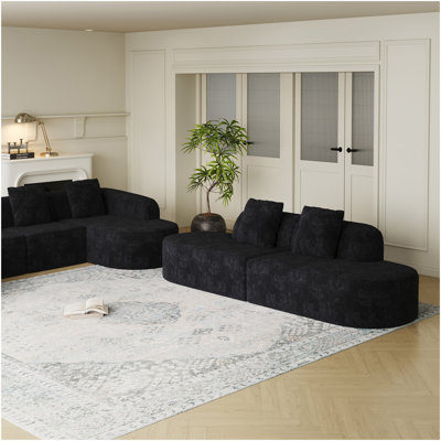 Canapé modulaire incurvé en forme de L de 111,8 pouces, design moderne avec tissu en polyester à poils longs texturé litchi, dossier incurvé avec trois coussins