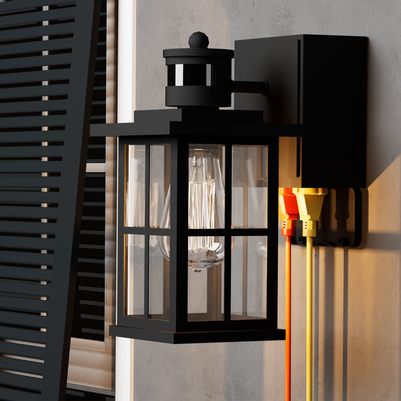 Citron 1-Light Outdoor Wall Lantern with Dusk to Dawn (Set of 2), Matte Black