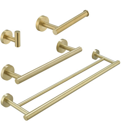 4-Piece Bath Hardware With Towel Bar Towel Rack Towel Hook And Toilet Paper Holder Set In Brushed Gold