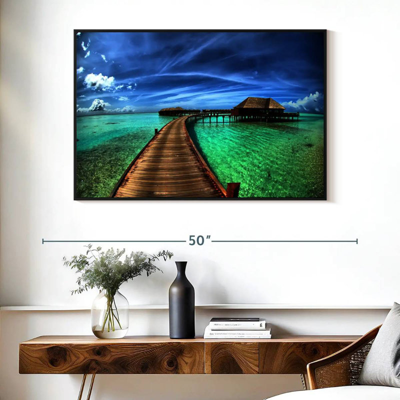 Maldives Bungalow Dock, Cadre flottant noir, 40 po x 27 po