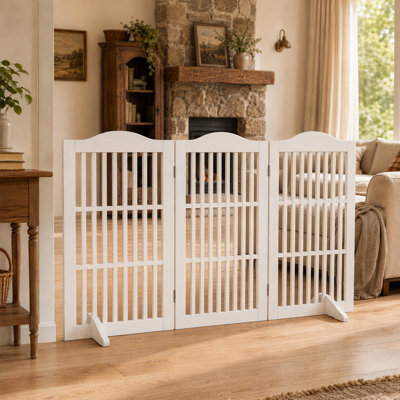 Wood Freestanding Foldable Pet Gate with a Pair of Support Feet, Dog Gate for The House, Doorway