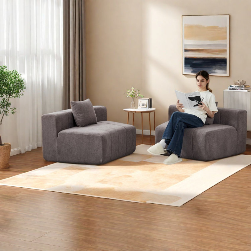 Compression Sectionals, Grey Chenille Modular Modern Sofa for Home