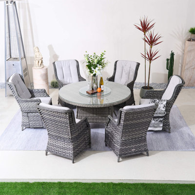Ravenna 7-piece Outdoor Dining Set With Round Table Pe Wicker And Cushions