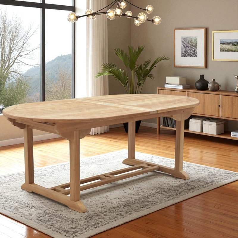 Lodewijk Oval Teak Extendable Outdoor Dining Table With Umbrella Hole , 210cm cm W 150cm cm D