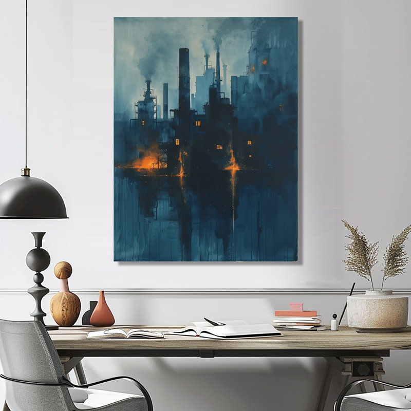 Impression d'art mural jaune et bleu de l'usine Metropolis I - usines, Toile tendue, H 44 po x l 34 po x P 1,5 po