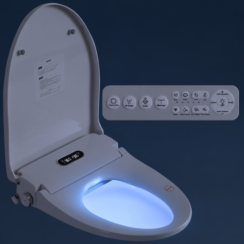 Electronic Bidet Toilet Seat with Instantaneous Water Heating, Seat Heating,  Air Heating,  Automatic Nozzle Cleaning, Night Light