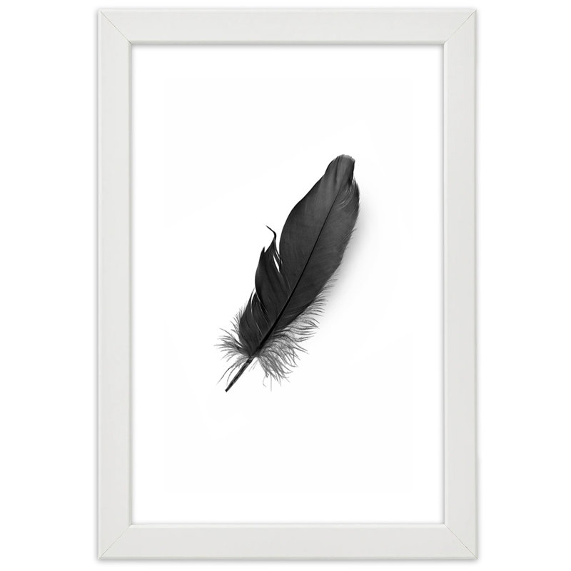 Black Feather Nature - Single Picture Frame Print, 90cm H x 60cm W, White