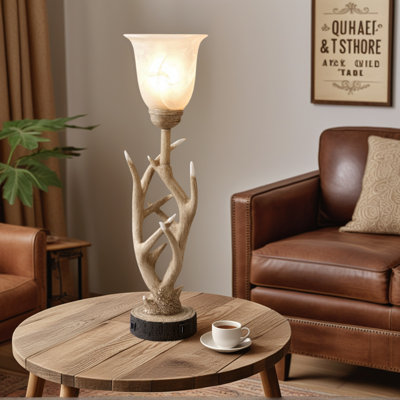 Lampe de table rustique en résine et verre de 22 pouces avec ports USB et de type C