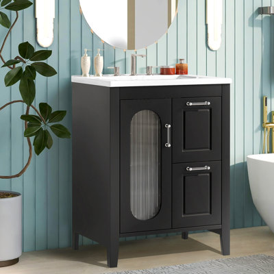 24" Modern Bathroom Vanity Cabinet With Ceramic Sink