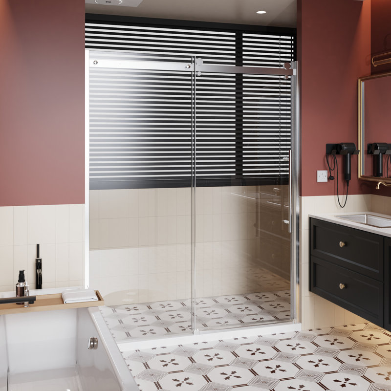 Single Sliding Shower Door 60 In W X 72 H With Stainless Steel Handle, 1/4 Inch Thick Clear Tempered Glass, Adjustable Guide - Reversible Design, Corrosion Proof Aluminum Alloy Rail, Zinc Rollers,