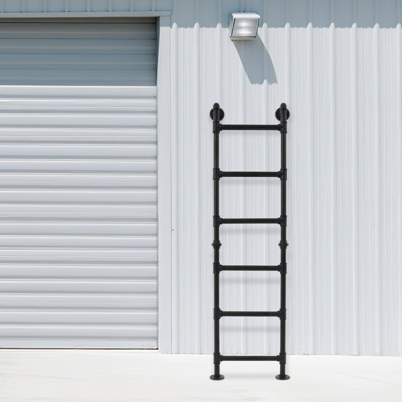 6 Steps Metal Step Ladder For Attic Loft/Dorm, Wall Mounted Metal Bunk Bed Ladder, Window Well Egress Ladder, Black