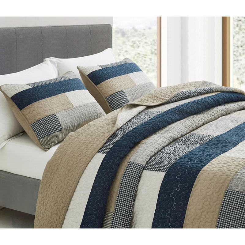 Dylan Cotton Patchwork Quilt Set, Queen Quilt + 2 Standard Shams