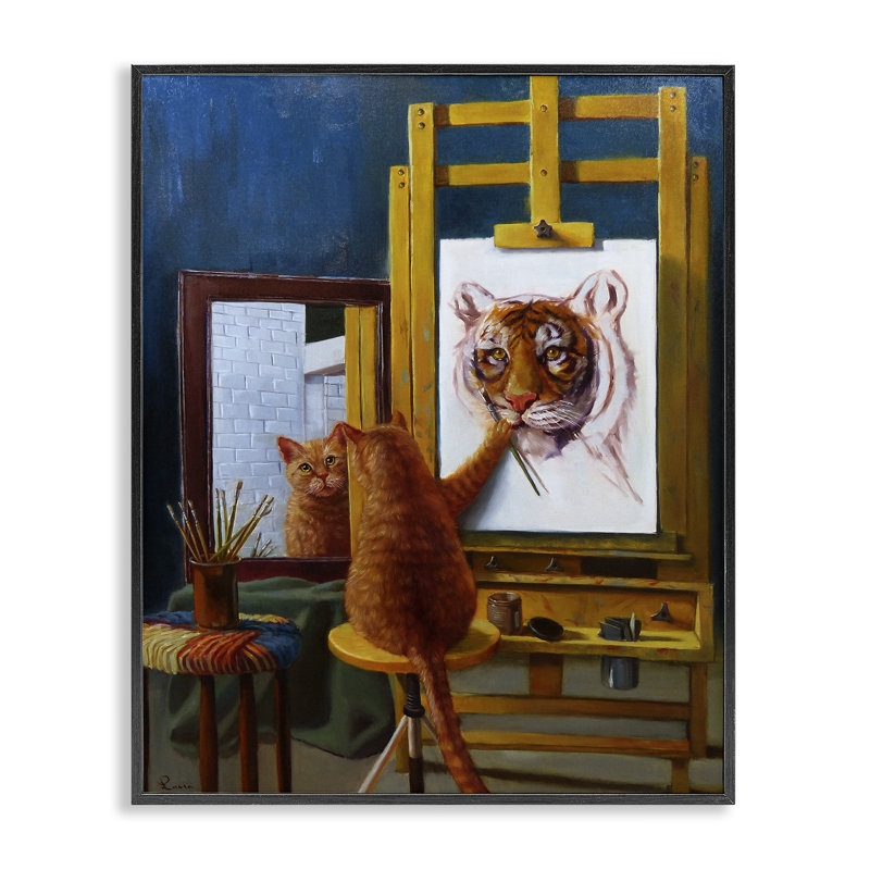 «Cat Confidence Self Portrait as a Tiger Funny», impression, H 20 po x l 16 po, Giclée encadrée noir minuit