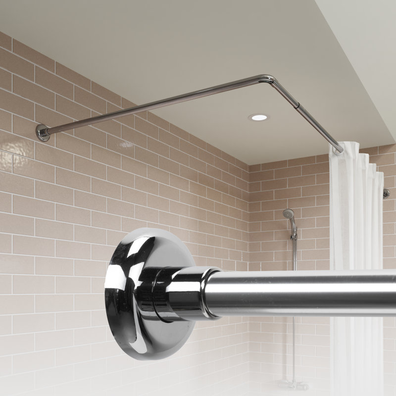 L-Shaped Telescopic Shower Curtain Rail, Adjustable 1400-2600mm, Chrome