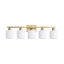 Luminaires de salle de bain dorés, miroir de coiffeuse moderne 5 lumières, appliques murales avec abat-jour en verre givré blanc laiteux