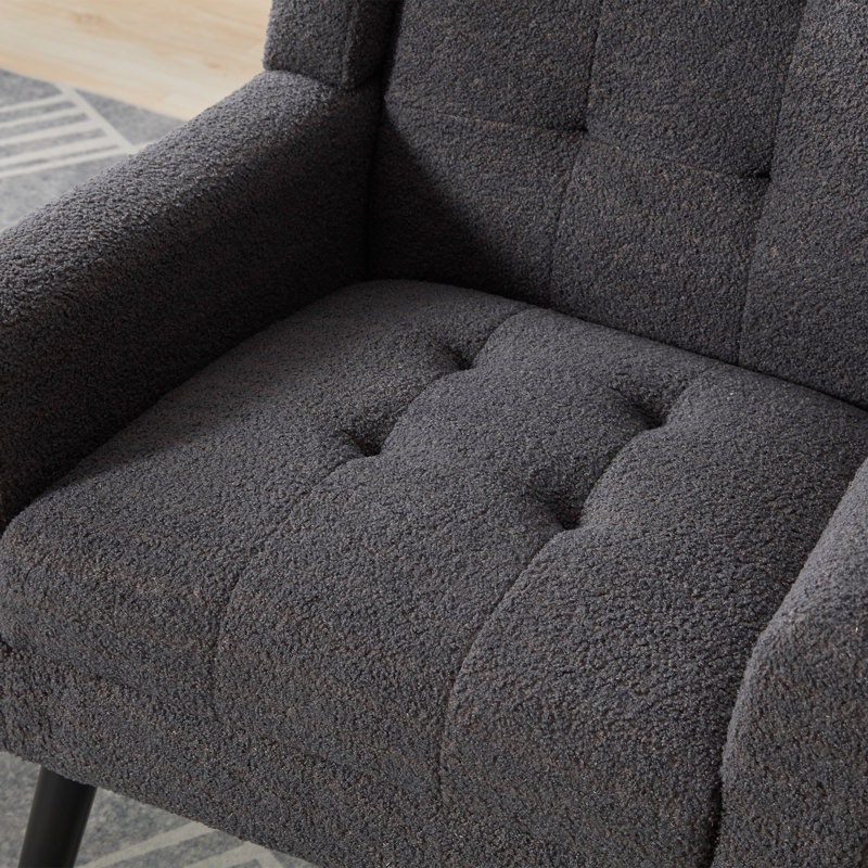 Ensemble de 2 fauteuils capitonnés rembourrés à dossier large, Bouclé gris foncé