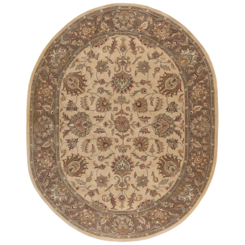 Ivory and Brown Oval Hand-Tufted Wool Area Rug