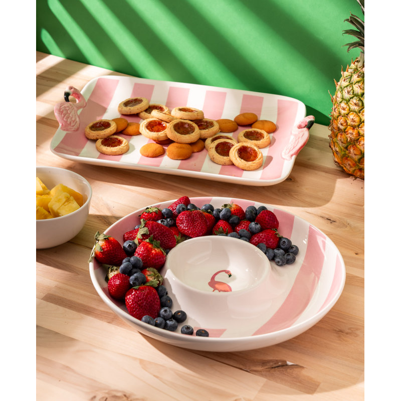 Pink and White Ceramic Flamingo Serving Tray