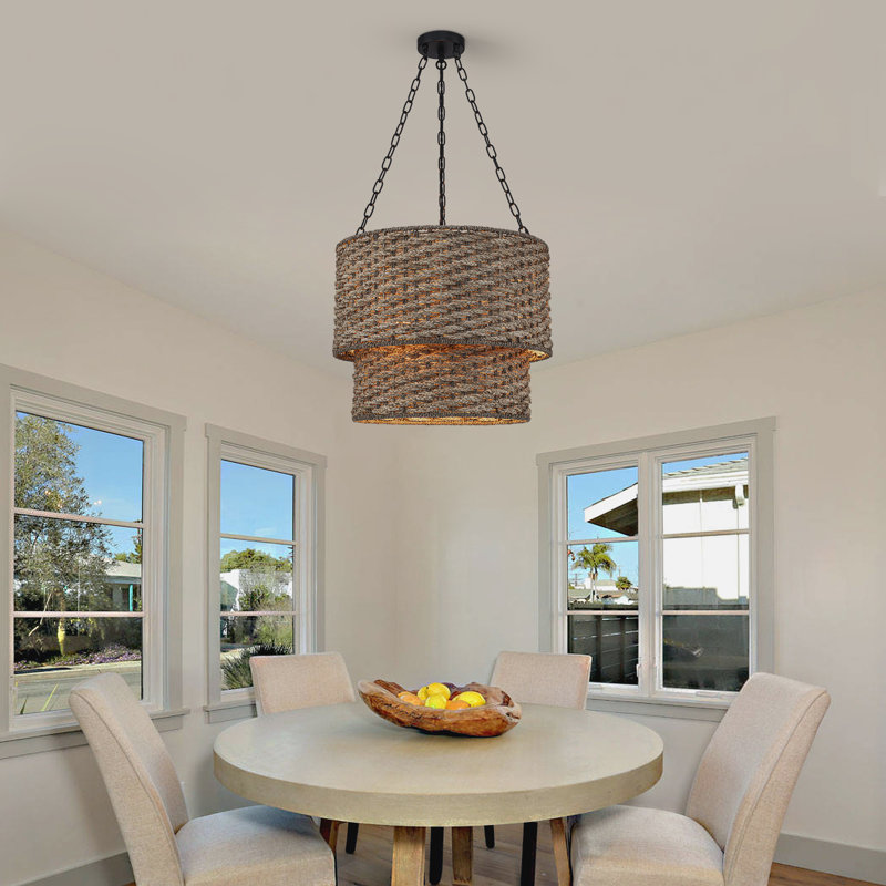 Cleste 4-Light Matte Black 2-Tier Rattan Chandelier 