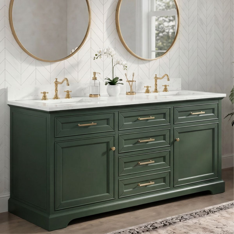 Thompson 60" W Double Vanity, Evergreen/Brushed Gold