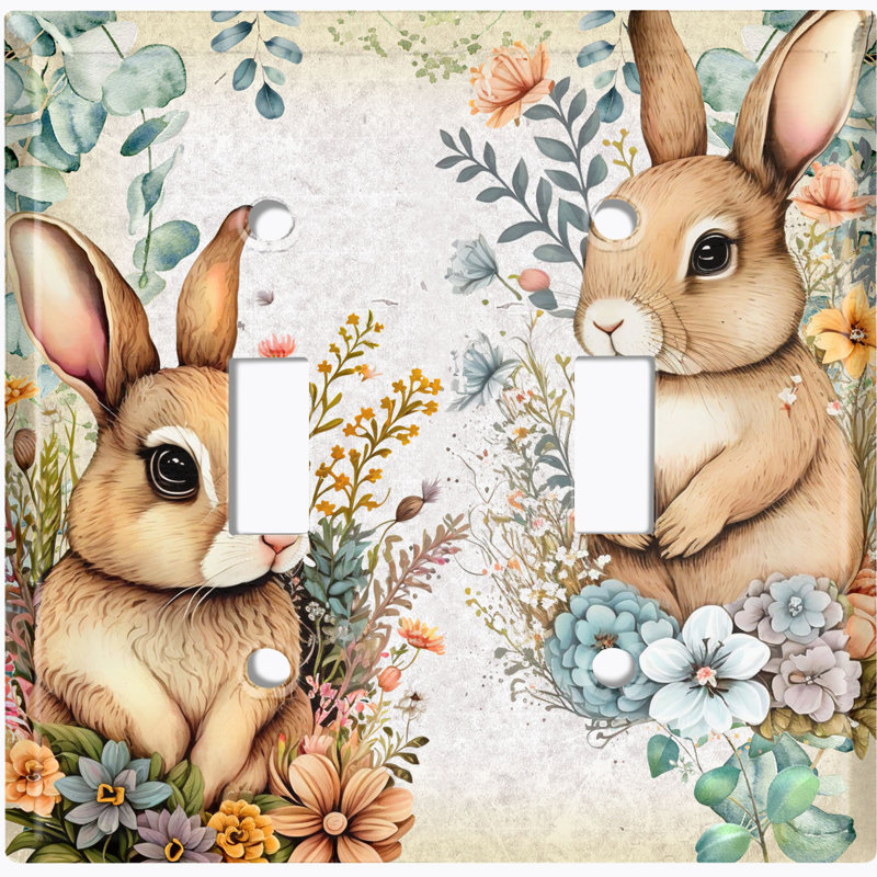 Metal Light Switch Plate Outlet Cover (Squirrel Family Flower Head Wreath - Double Toggle)