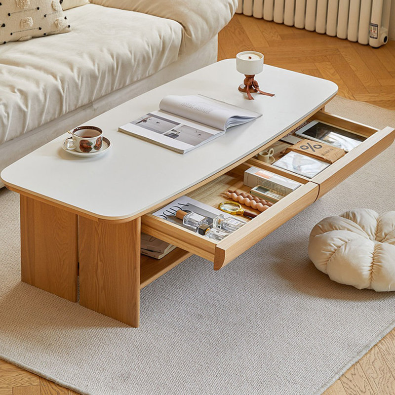 Table basse blanche et en pierre frittée Burlywood, H 15,75 po x L 43,31 po x l 21,65 po