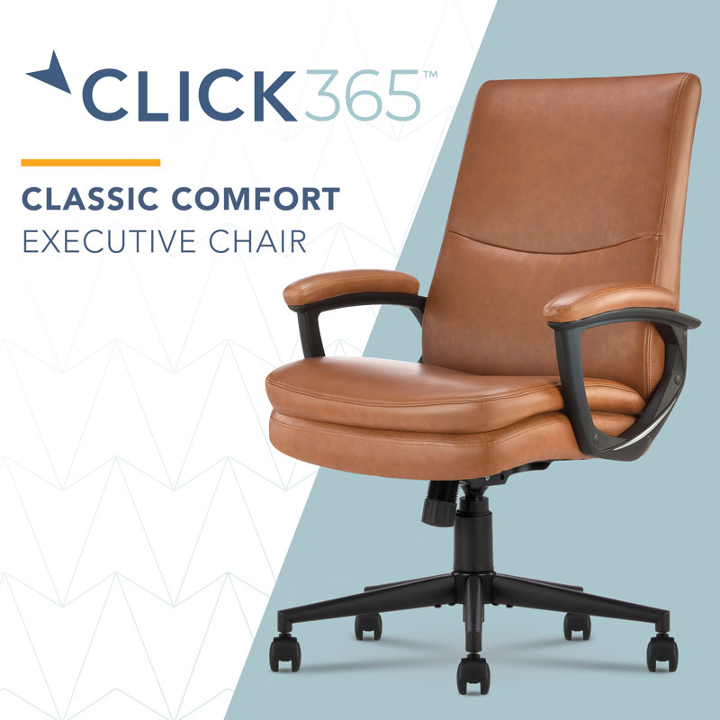 Click365 Classic Comfort Executive Office Chair, Ergonomic Mid-Back, Double-Layer Seat Cushion, Cognac, Polyurethane
