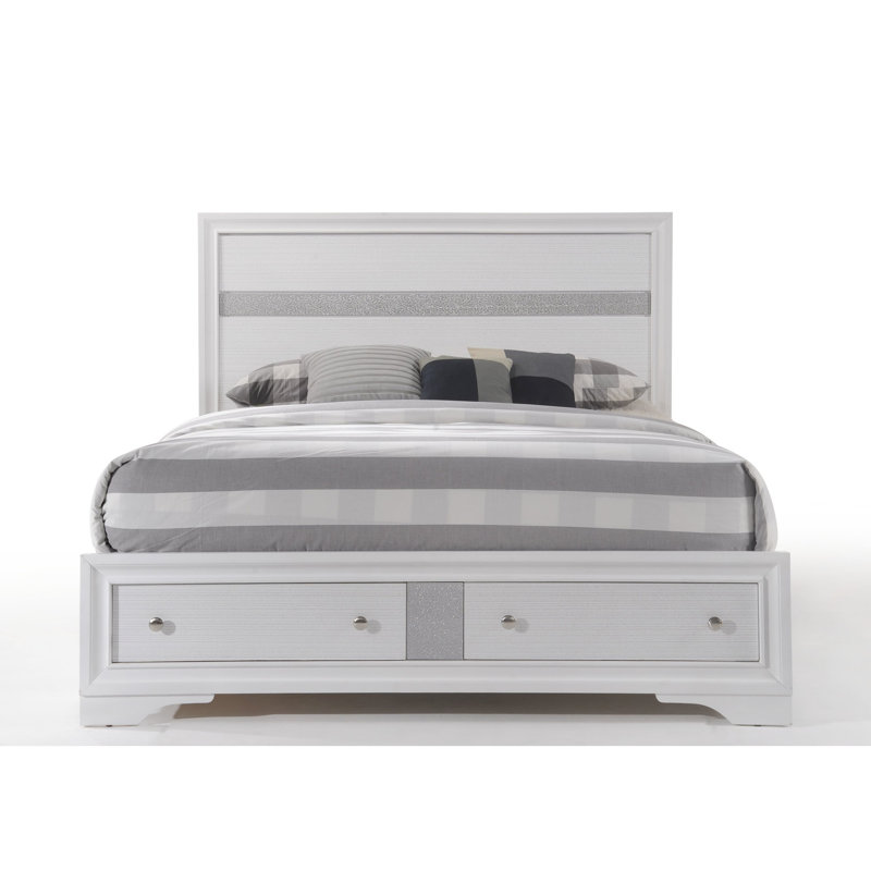 Lit bas à profil blanc avec fonction de rangement, 5 lattes + 8 pieds de soutien, aucun sommier requis, compartiment d'installation simple, panneaux, étapes d'assemblage faciles