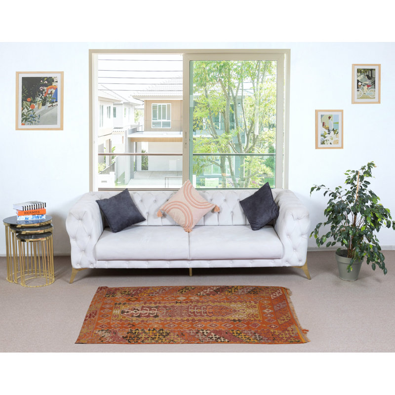 Kilim turc bohémien de style Mid-Century. 100% laine. Tapis vintage à tissage plat