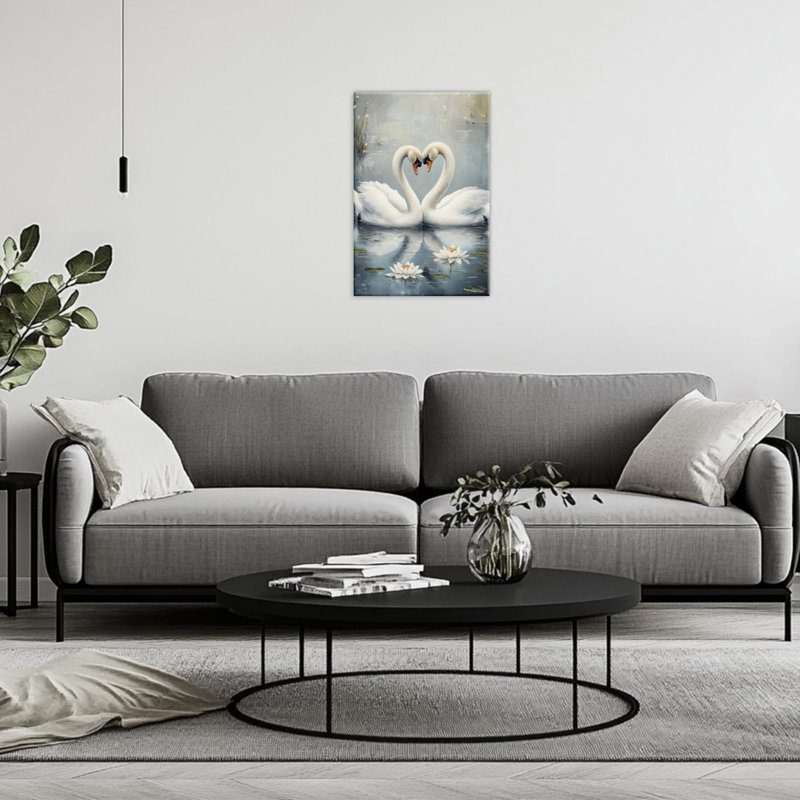 «White Couple Swan», art mural en toile non encadrée 24 po x 36 po
