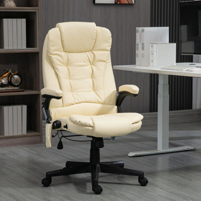 Fauteuil de bureau beige avec 6 fonctions de vibration et de chauffage, cuir d'unité centrale, accoudoirs, télécommande pour une journée de travail au massage chauffante en cuir, siège réglable