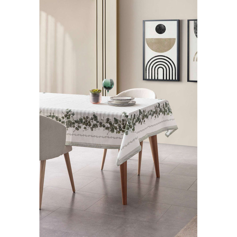 Elegant Cotton Tablecloth, Green & White, 59.1 x 90.6 inches | 100% Cotton, 120 GSM | Perfect for Dining Room & Special Occasions, Durable & Stylish Design, Easy to Clean, Ideal for Family Gatherings & Parties
