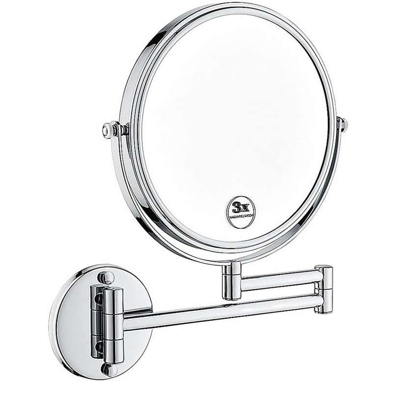 Miroir de maquillage mural grossissant 8 pouces à DEL - grossissement 1X / 3X, rotation à 360 degrés, Chrome