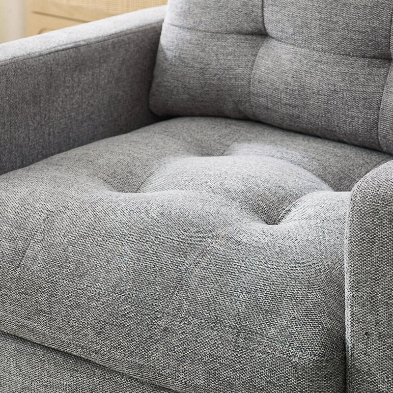 Chaise d'appoint rembourrée en lin avec accoudoirs et capitonnage pour le salon et la chambre à coucher, standard, Gris