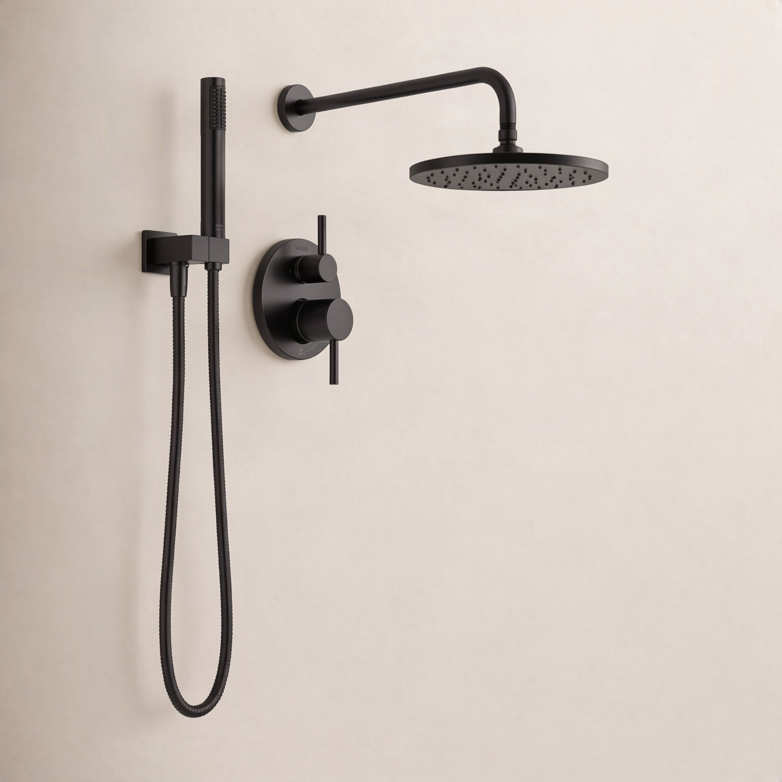 Raincan Round Shower System with Handheld Spray, Matte Black