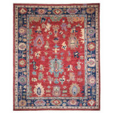 Hand Knotted Wool Area Rug in Red And Navy