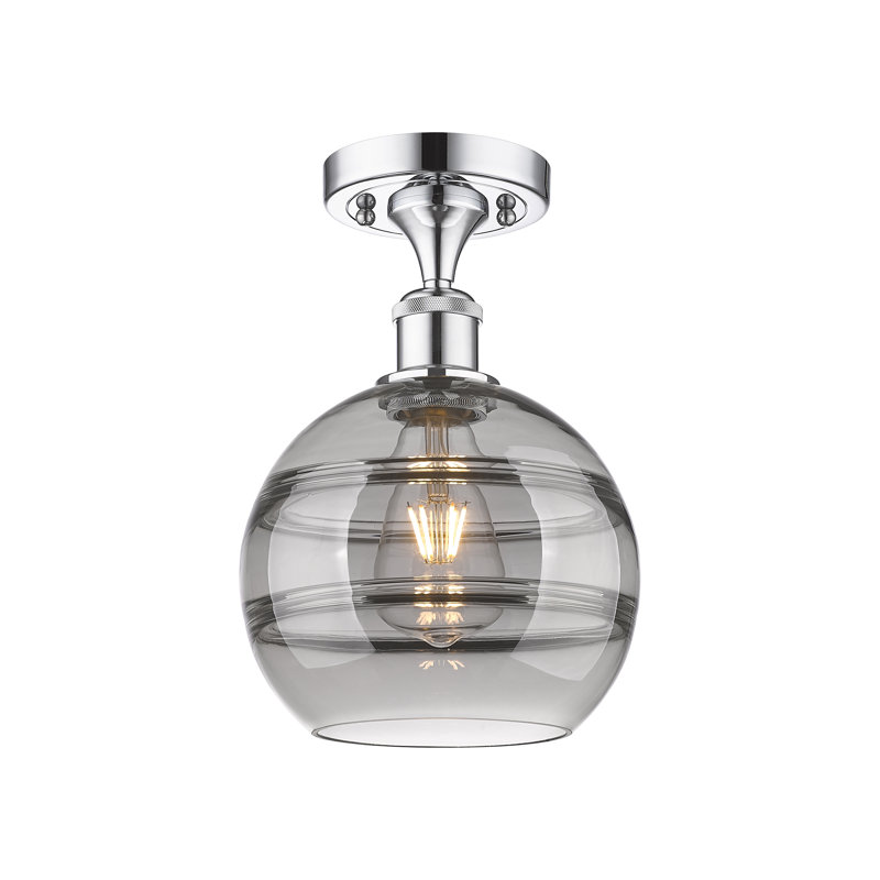 Ballston - Adrieanna - 1 Light Semi-Flush Mount, 12.88" H x 10" W x 10" D, Light Smoke, Brushed Brass