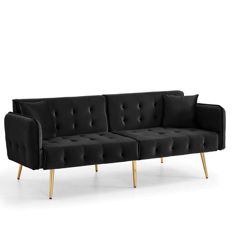 2 Seater Velvet Sofa Bed, Black