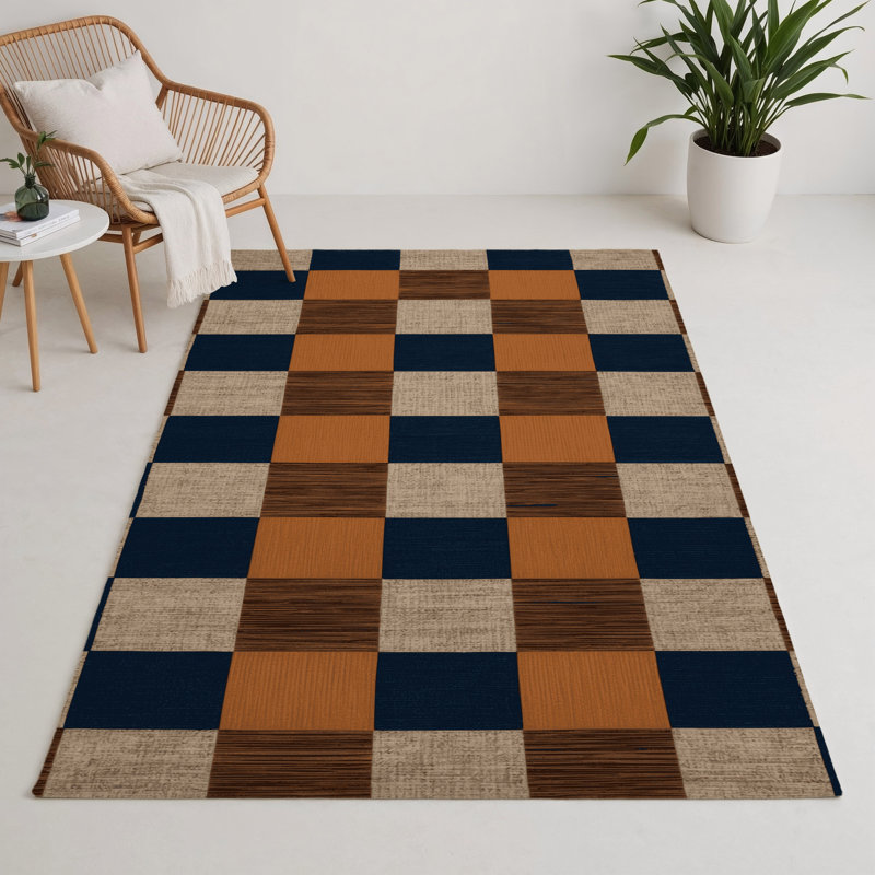 Tapis d'intérieur et d'extérieur à carreaux brun, Rectangle 5 pi x 7 pi