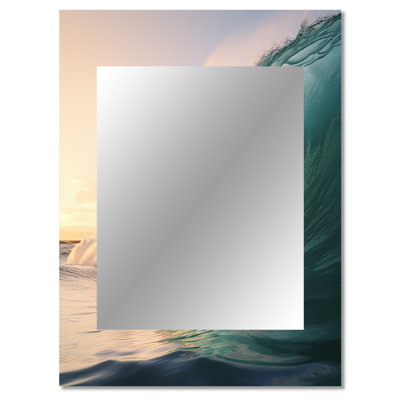 Turquoise Power of Ocean Wave IV - miroir mural décoratif côtier, miroir turquoise, impression sur métal