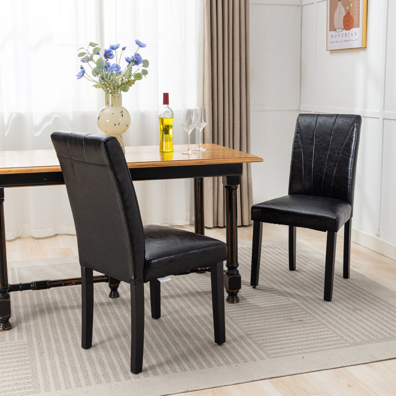 Trischa Upholstered Parsons Chair Dining Chair with High Back, Side Chairs, Black