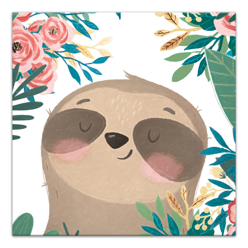 Bashful Sloth - Wrapped Canvas Painting, 20" H x 20" W x 1.25" D