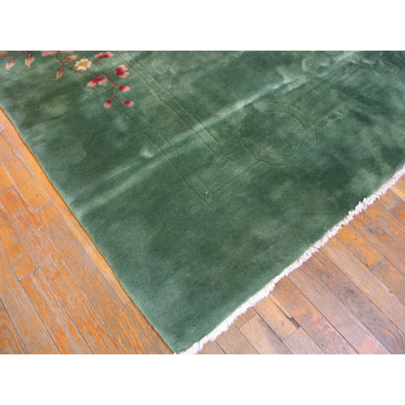 Luxurious Minimalist Seafoam Green Color Antique Chinese Art Deco Rug