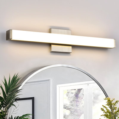 24 In. 1-Light Brushed Nickel Modern Integrated LED Vanity Light Bar For Bathroom, Dimmable 3000K, 16W 1100Lm, Damp Rated