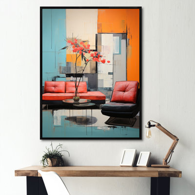 Corail orange Mid Century, contrastes colorés sur toile