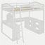 Lit mezzanine double en bois avec bureau en U, compartiments de rangement et miroir à trois volets, blanc