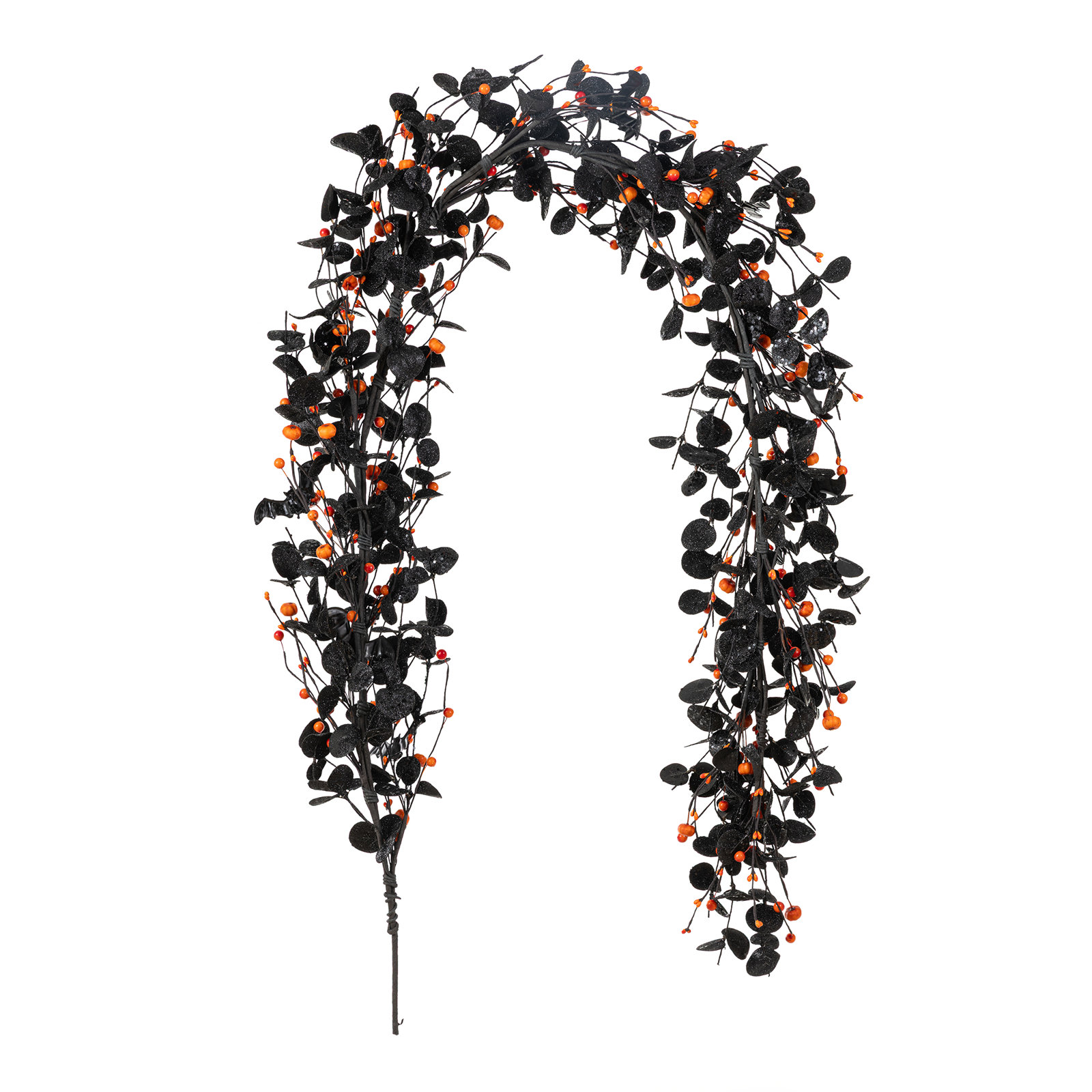 72.00"L Halloween Eucalyptus Pumpkin Bat Garland