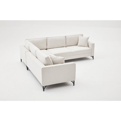 Modern Corner Sofa, Cream & Black, 101.6 x 101.6 x 32.7 inches | Beech Wood Frame, 100% Polyester Fabric, 28 DNS Foam Seating, Easy Clean | Stylish & Functional for Living Room, Hotel, Industrial Decor